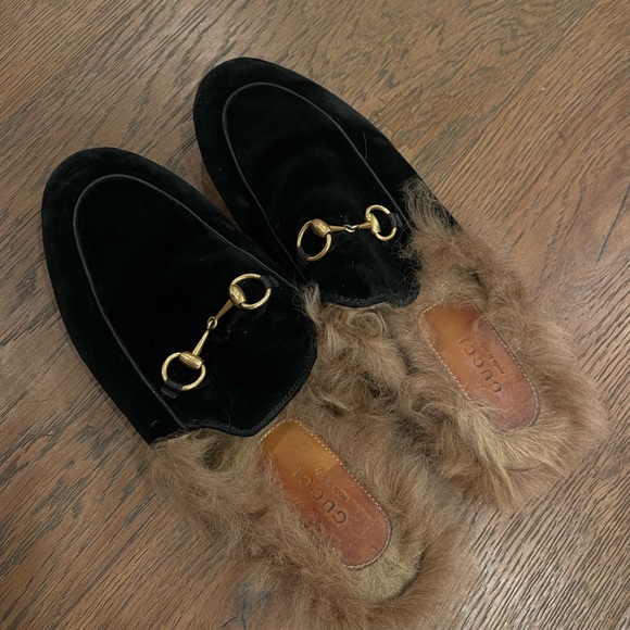 Gucci Princetown horsebit-detailed shearling-lined leather slippers - Picture 2 of 4